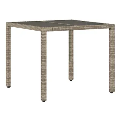 vidaXL Garden Table with Glass Top Outdoor Table Dining Table Grey Poly Rattan