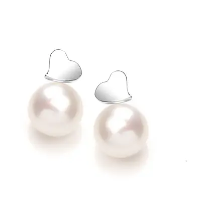 Jewelco London Ladies Sterling Silver Freshwater Cultured Pearl Full Moon Love Heart Drop Earrin