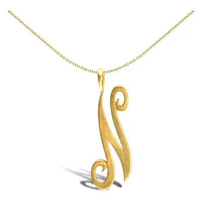 Jewelco London Solid 9ct Yellow Gold Script Identity Initial Pendant Letter N - JIN002-N