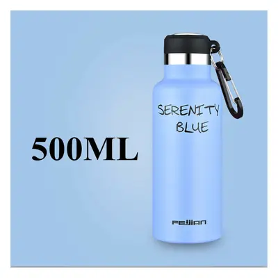 (Blue) 500ml Stainless Steel Sport Water Bottle Running Kettle Cycling Hiking Drink Vacuum Cup