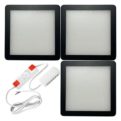 (3 Lights & Driver) MATT BLACK Slim Square Under Cabinet Down Light & Driver Kit - Warm White LE