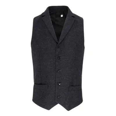 (XS, Charcoal) Premier Mens Herringbone Waistcoat