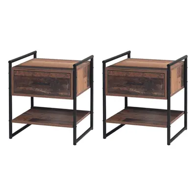 Abbey 2x Bedside Cabinet Bedroom Nightstand Table Drawer Rustic Urban