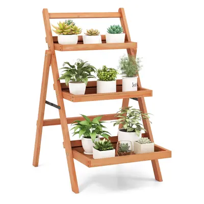 Folding 3-Tier Plant Shelf Ladder Wooden Flower Pots Holder Display Rack