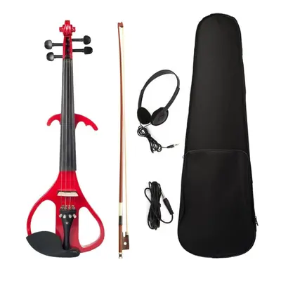 (Red) Full Size 4/4 Violin Electric Violin Fiddle Maple Body Fingerboard Pegs Chin Rest with Bow