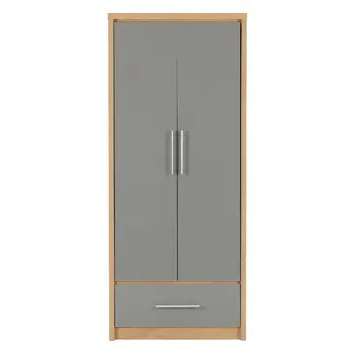 Seville Door Drawer Wardrobe Grey Gloss Oak Effect Veneer Hanging Rail