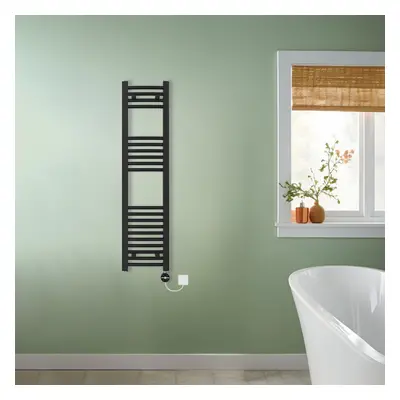 (Black, 1200x300mm) NRG Prefilled Thermostatic Electric Curved Heated Towel Rail Radiator