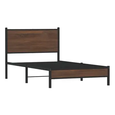 vidaXL Metal Bed Frame with Headboard Bed Base Bedstead Brown Oak 100x200 cm