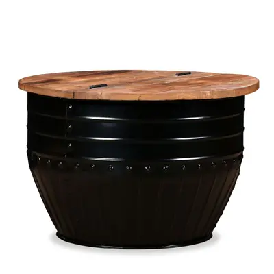 (black) vidaXL Solid Reclaimed Wood Coffee Table Barrel Shape Plant Stand Home Table