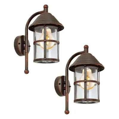 2 PACK IP23 Outdoor Wall Light Antique Brown Zinc Plated Steel 1x 60W E27