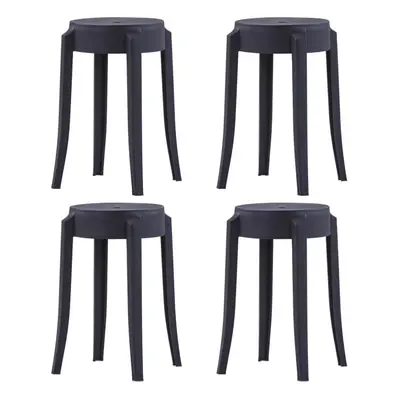 vidaXL 4x Stackable Stools Black Plastic Kitchen Dining Room Counter Seat