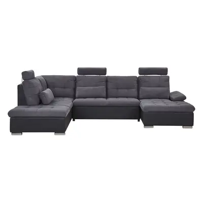 Fabric Corner Sofa Bed with Storage Grey HALDEN