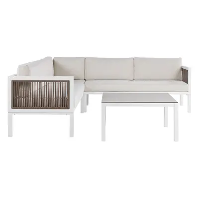 Garden Corner Sofa with Table Seater BORELLO Left Hand Metal Beige