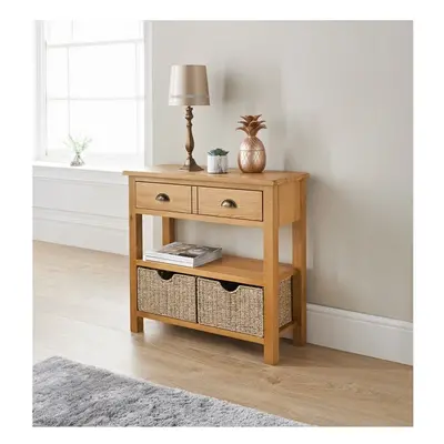 Thick Top Wiltshire Oak Console Table with Storage Baskets To Any Home