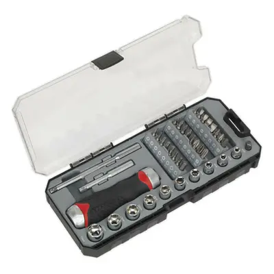 38 PACK Fine Tooth Ratchet Screwdriver Socket and Bit Set - Comfort Grip Handle