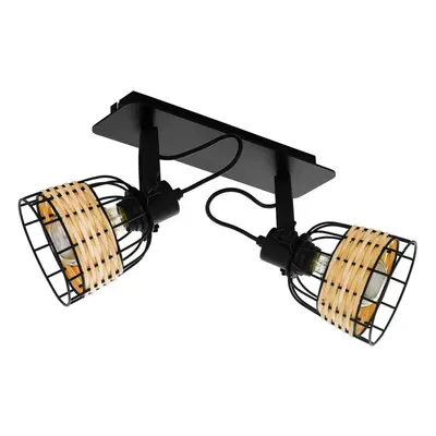 Adjustable Bulb Ceiling Spotlight Black Wicker Shade 40W E27 Kitchen Island