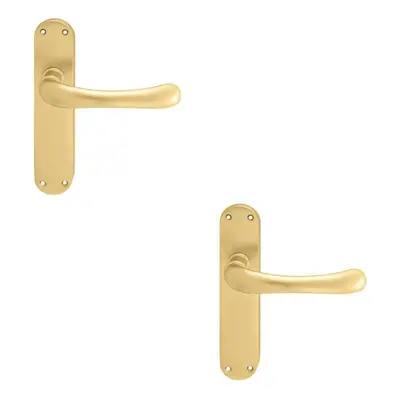 2x PAIR Smooth Rounded Handle on Shaped Latch Backplate x 42mm Satin Brass