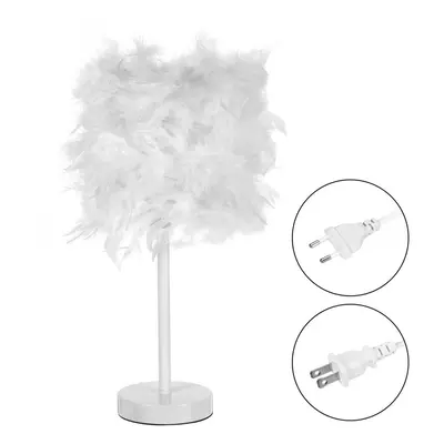 (US Plug) Modern Feather Shade Light Bedside Table Desk Lamp Bedroom DIY Decor Gift Home Without