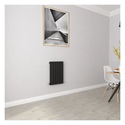 (Single 600x413mm, Black) Designer Oval Column Radiator Central Heating