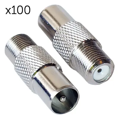 100x TV Aerial Male Plug To F Connector Female Socket Adapter Converter Screw On