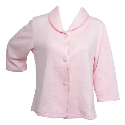 (Pink, Small - UK 10/12) Slenderella Ladies Button Up Floral Mock Quilt Shawl Collar Bed Jacket