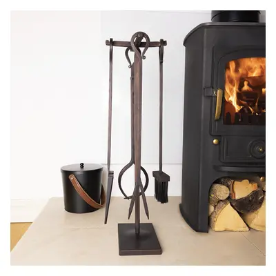 Charles Bentley Snug Maple Fireside Companion Set Iron Black Traditional Black Tool Stand Tongs 