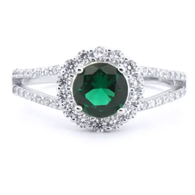 (N) Jewelco London Silver Rhodium CZ Set Round Cluster Emerald Green Centre - ARN188G