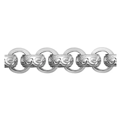 (22) Jewelco London Men's Rhodium Plated Sterling Silver D-Shape Carved Scroll Rococo Belcher 13