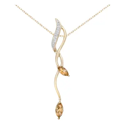 Jewelco London 9ct Yellow Gold Round 2pts Diamond Marquise 0.35ct Citrine Stick Pendant Necklace