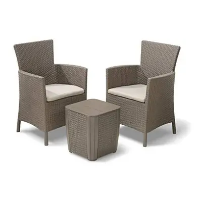 Keter Iowa Garden Furniture Balcony Set, Cappuccino with Sand Cushions