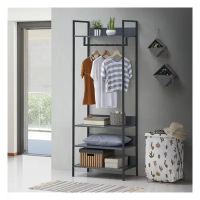 Zahra Bedroom Double Open Wardrobe Shelves Furniture Storage Cupboard Dark Grey