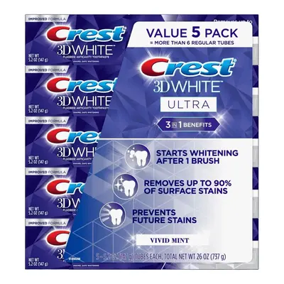 Crest 3D White Ultra Whitening Toothpaste, Vivid Mint, 5.2 oz., pk.