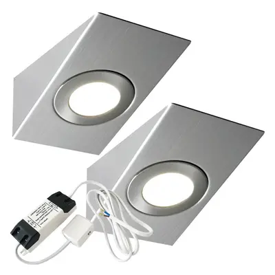 2x 2.6W LED Kitchen Wedge Spot Light & Driver Kit Stainless Steel Natural White