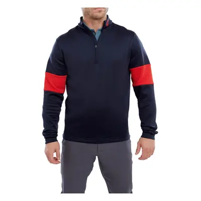 (M, Navy/Bright Red) Footjoy Mens Ribbed Chill-Out XP Stretch Fabric Fleece Lined Golf Sweater