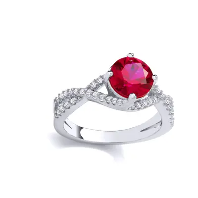 (R) Jewelco London Sterling Silver CZ & Created Ruby Fancy Solitaire Ring Cocktail Ring - GVR967