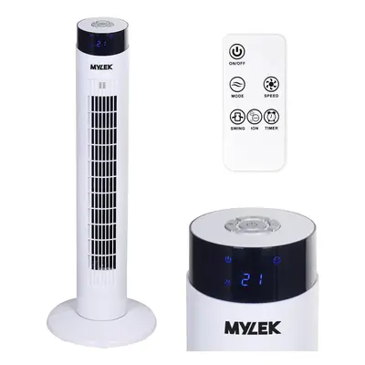 (White) 34" Tower Fan Remote, Ioniser, Speed Settings