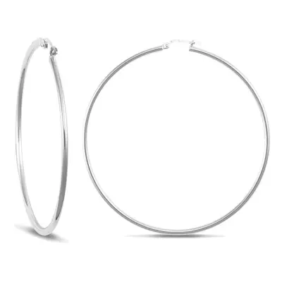 Jewelco London Sterling Silver Polished Hoop Earrings - 2mm - 6.3cm - AER008B