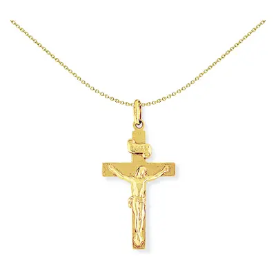 Jewelco London 9ct Yellow Gold Crucifix Jesus INRI Cross Charm Pendant - 19x37mm - CRNR02022