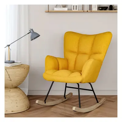 Yellow Tufted Linen Upholstered Comfy Rocking Chair Adult's Nursing Rocking Chair with High Back