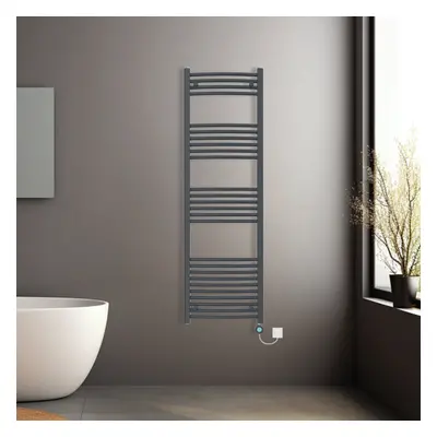 (Anthracite, 1600x500mm) Prefilled Electric Heated Towel Rail Radiator Curved Thermo Smart WiFi