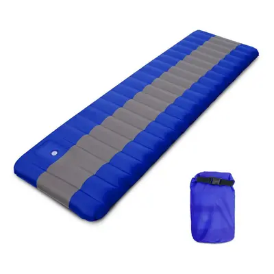 (Blue) Inflatable Camping Mat Air Sleeping Pad with Built-in Foot Pump Backpacking Hiking Travel