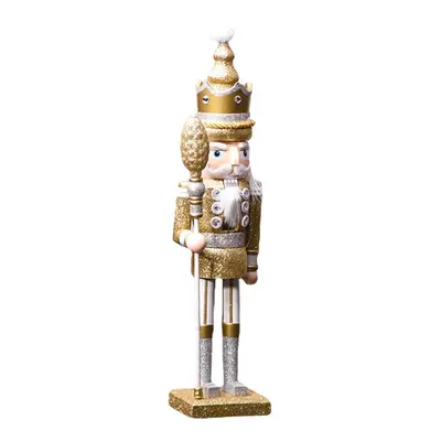 (Gold) 42cm Wooden Nutcracker Doll Soldier Vintage Handcraft Decoration Christmas Action Figure 