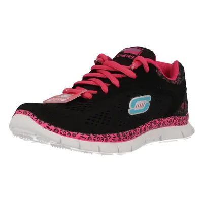 (UK 10.5 Child, Black/Hot Pink (Black)) Girls Skechers Memory Foam Trainers Island Style