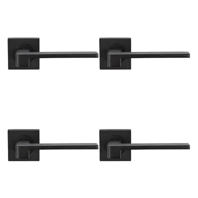 4x PAIR Flat Squared Bar Handle on Square Rose Concealed Fix Matt Black