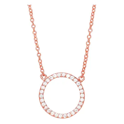 Jewelco London Ladies Rose Gold-Plated Sterling Silver Cubic Zirconia Pave Halo Charm Necklace +