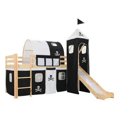 vidaXL Children's Loft Bed Frame with Slide & Ladder Pinewood 97x208cm Cot