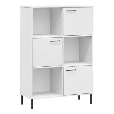 (white) vidaXL Solid Wood Bookcase with Metal Legs OSLO Book Storage Multi Colours