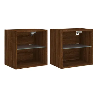 vidaXL Bedside Cabinets with LED Lights Wall-mounted Cabinet pcs Brown Oak