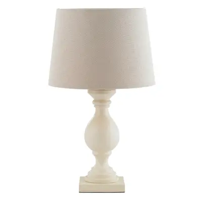 Classic Wooden Table Lamp Ivory & Off White Linen Shade Pretty Bedside Light