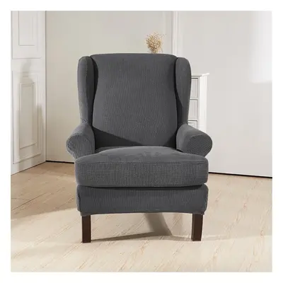 (Light Gray) Waterproof Elastic Armchair Wingback Wing Chair Slipcover Protector Covers